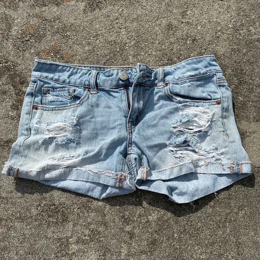 American Eagle Distressed Light Blue Denim Shorts